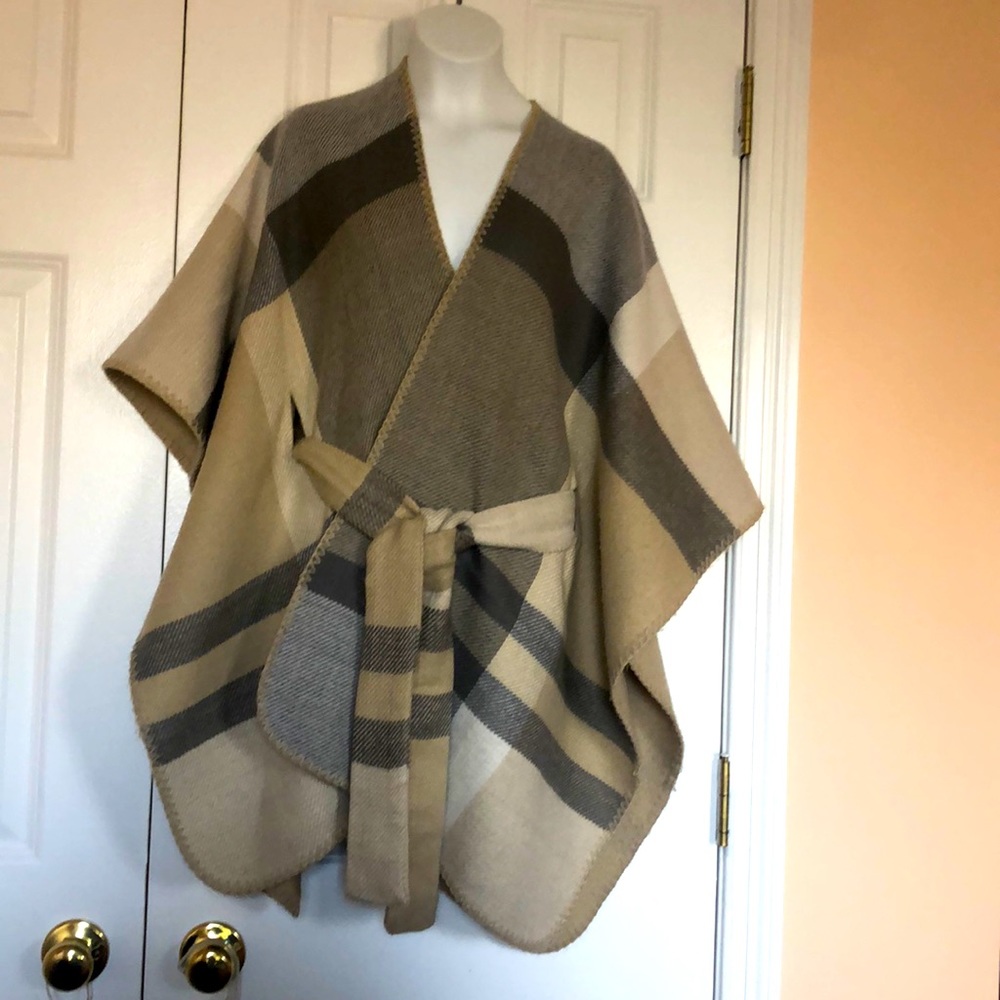 Plaid Belted Kimono Poncho Wrap